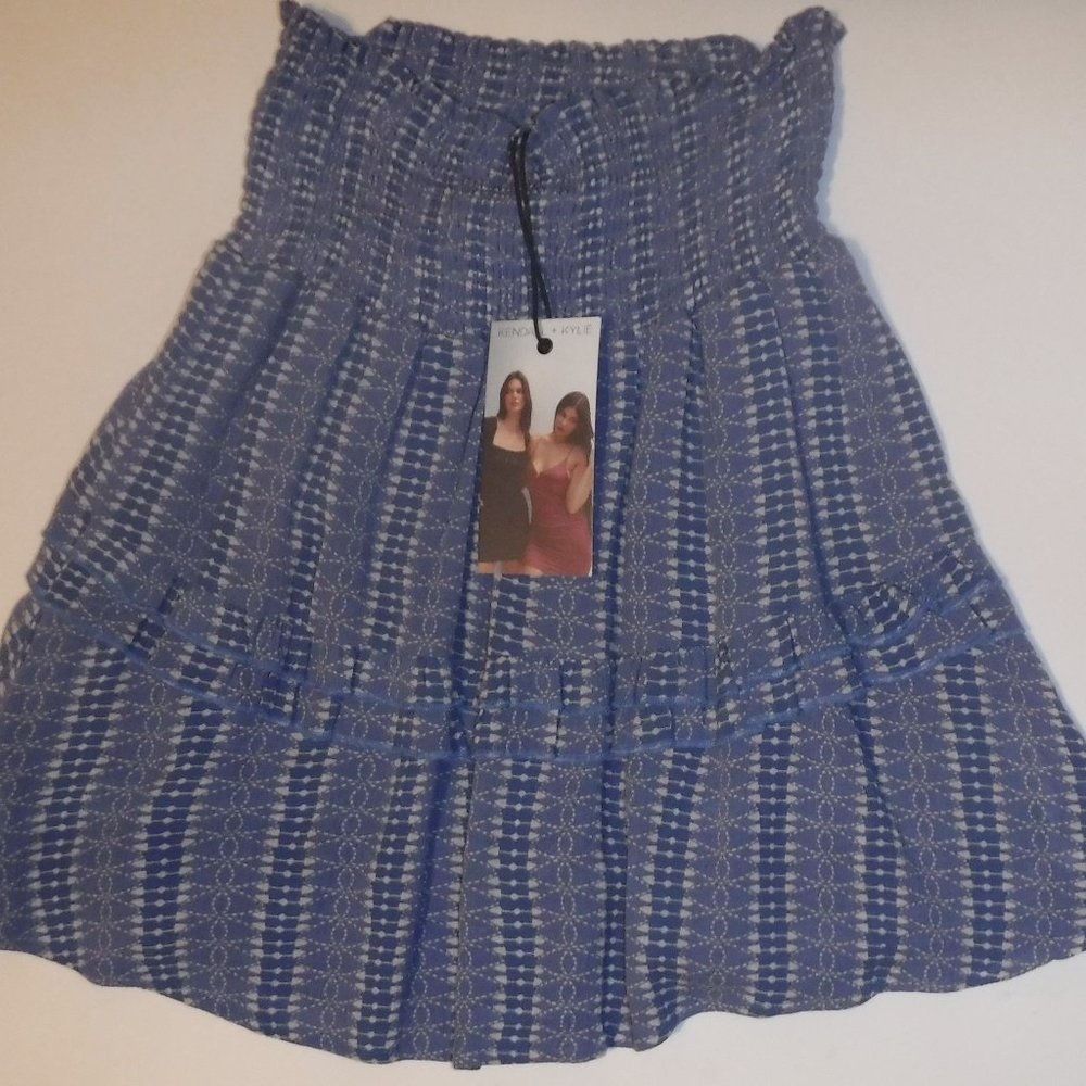Kendall + Kylie Geometric Embroidered Blue Skirt Size M Medium